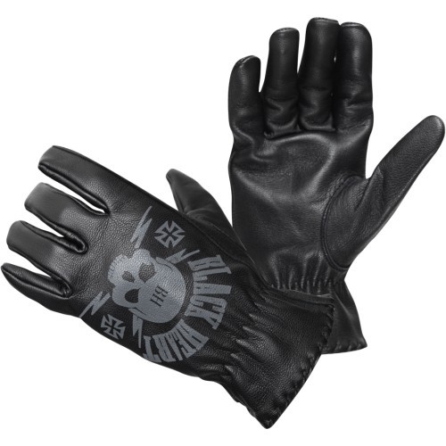 Leather Motorcycle Gloves W-TEC Black Heart Skull - Black