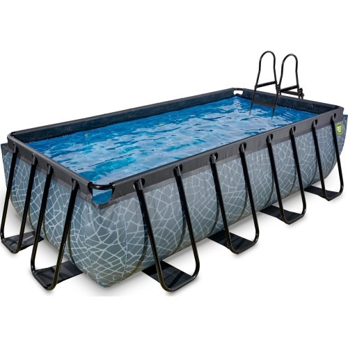EXIT Stone pool 400x200 cm with sand filter pump - grey Framed pool Rectangular 7020 L