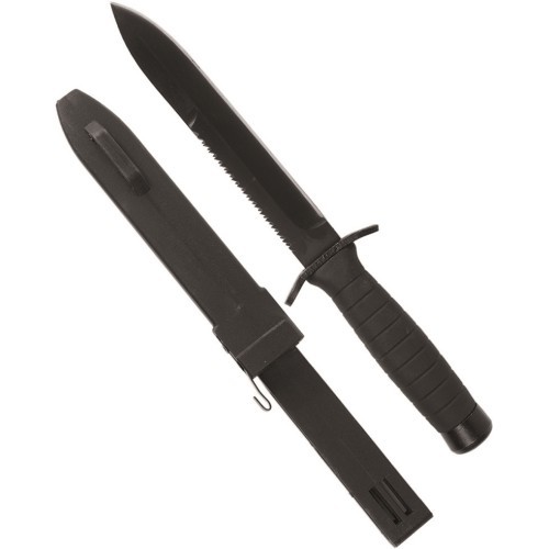 BLACK COMBAT KNIFE WITH SAW AND SCABBARD