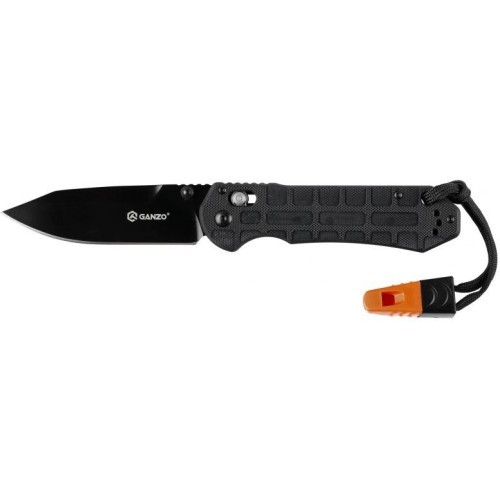 Ganzo G7453P-BK-WS folding knife with whistle.