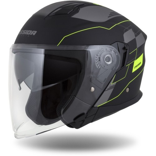 Мотоциклетный шлем Cassida Jet Tech RoxoR матовый черный/флуо-желтый/серый