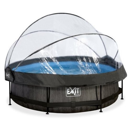 EXIT Black Wood pool ø300x76cm with dome and filter pump - black