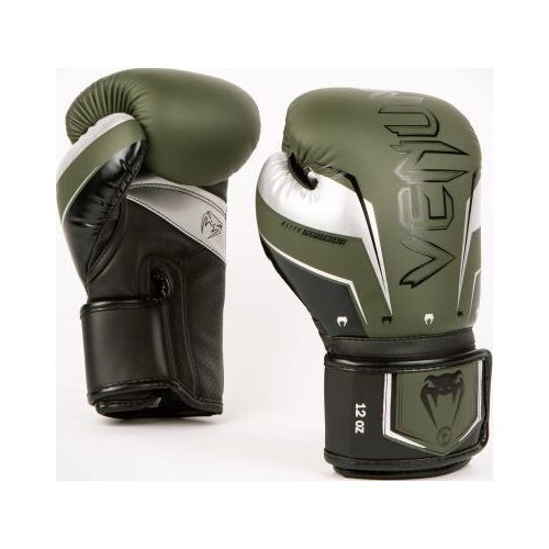Боксерские перчатки Venum Elite Evo - хаки/серебро