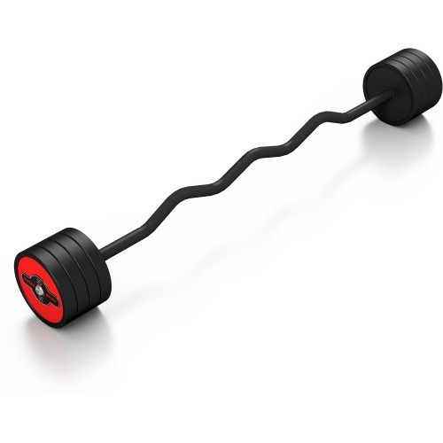 Fixed Weight Rubber Curled Barbell Marbo Sport, 35kg, Red