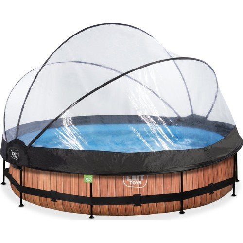 EXIT Wood pool ø360x76cm with dome and filter pump - brown