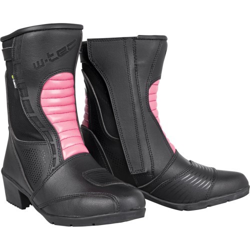 Women's Leather Motorcycle Boots W-Tec Beckie W-5036 - Black-Pink