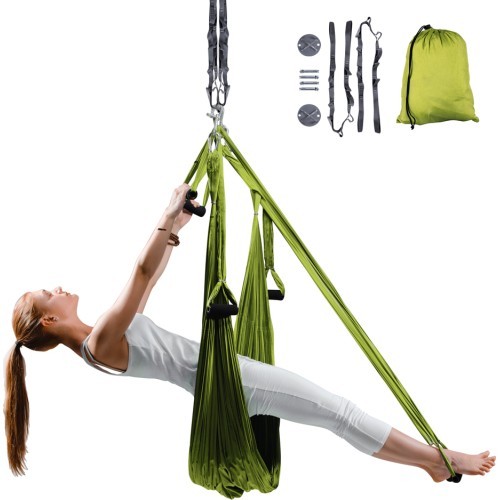 Надувной гамак для йоги с держателями и ремнями inSPORTline Hemmok Green