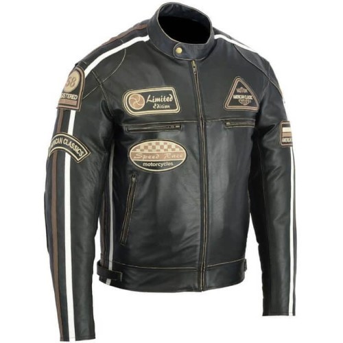 Leather Moto Jacket BOS 2058 Antique - Black