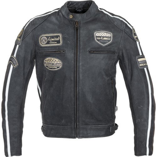 Men’s Leather Motorcycle Jacket W-TEC Dark Grey Vintage - Dark Grey