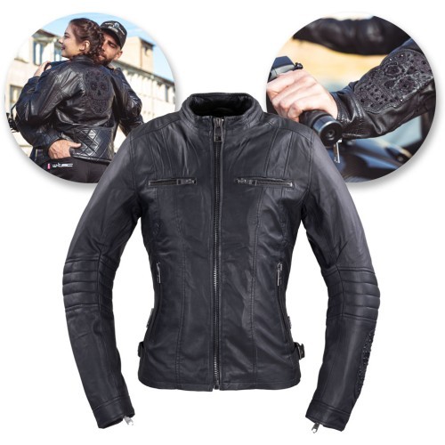 Women’s Leather Jacket W-TEC Strass - Black