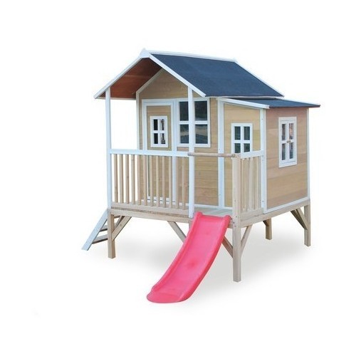 Деревянный игровой домик с террасой и горкой Exit Loft 350 Natural