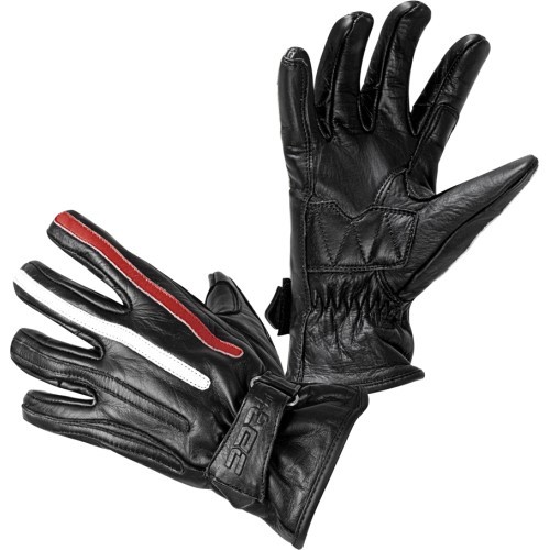 Motorcycle Gloves W-TEC Classic - Jawa Black with Red and Beige Stripe