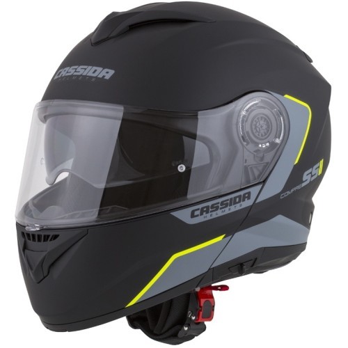 Motorcycle Helmet Cassida Compress 2.0 Refraction - Black Matte/Grey/Fluo Yellow