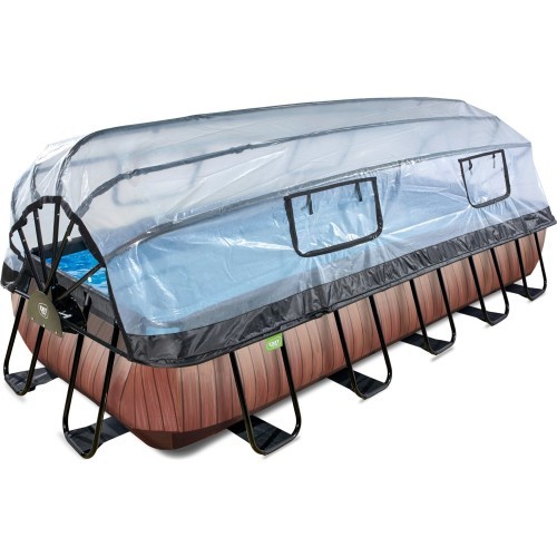 EXIT Wood pool 540x250x100cm with dome and sand filter and heat pump - brown