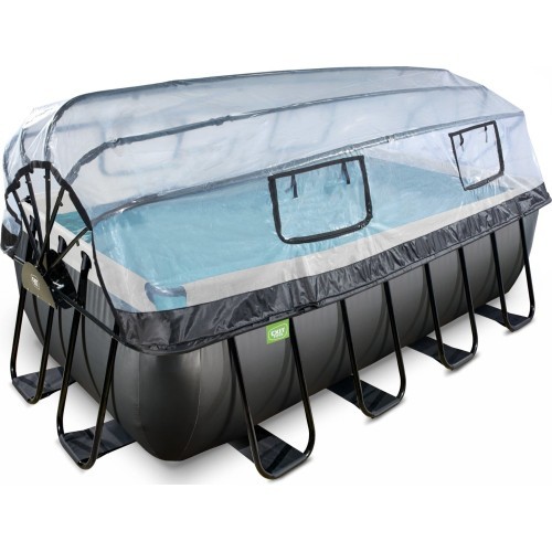 EXIT Black Leather pool 400x200x122cm with sand filter pump and dome and heat pump - black