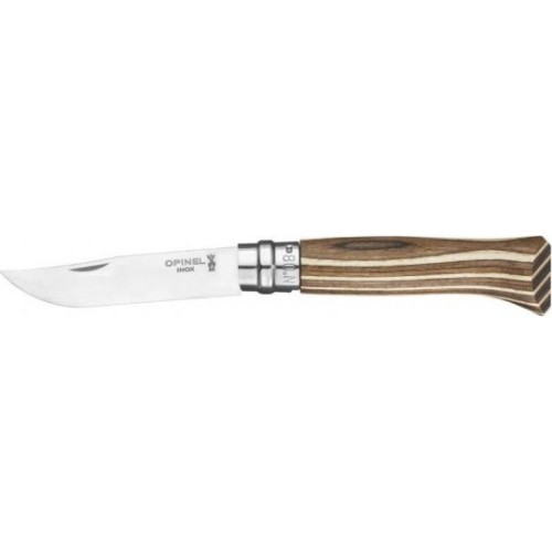 Knife Opinel Nr.8 Laminated Brown, Stainless Steel Blade, Bronw Birch Handle
