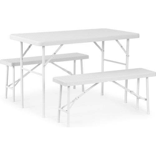 Catering set table 120 cm 2 benches banquet set - white
