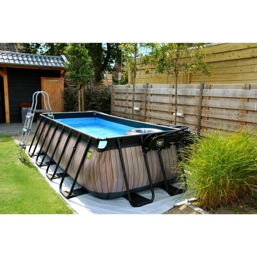 EXIT Stone pool 400x200 cm with sand filter pump - grey Framed pool Rectangular 7020 L