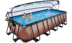 EXIT Wood pool 540x250x122cm with dome and sand filter pump - brown