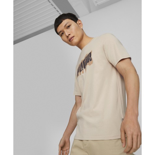 Puma Men's Cotton T-Shirt Graphics Wording Cream 674475 88