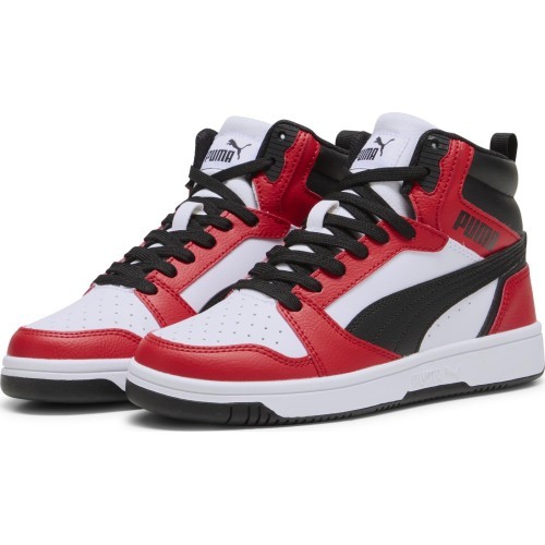 Puma Rebound V6 Mid Jr подростковые кроссовки White Red Black 393831 03