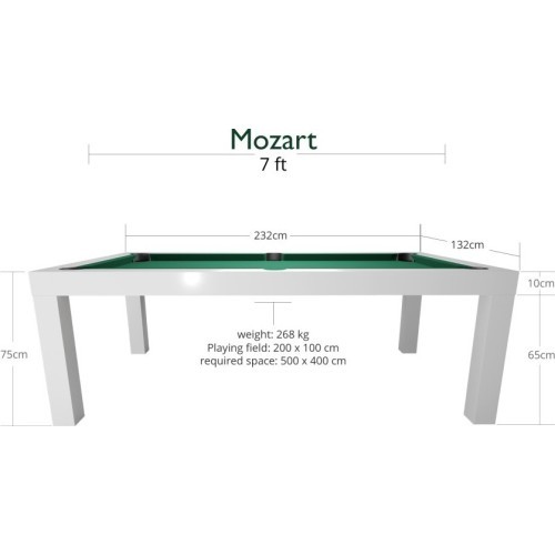 Бильярдный стол Dynamic Mozart – матовый белый, 7 футов