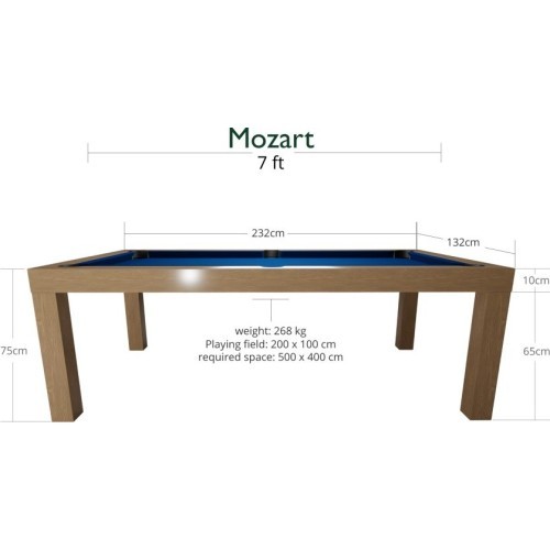 Бильярдный / обеденный стол Mozart, 7 ft, дуб, сукно Club Cloth жёлто-зелёное