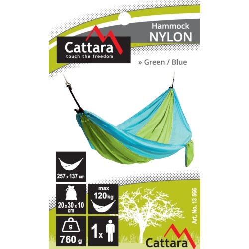 Hamakas Cattara Nylon, žalias/mėlynas, 275x137 cm