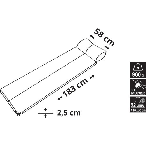 Self-Inflating Mat with Built-In Pillow Cattara 183x58x2,5cm