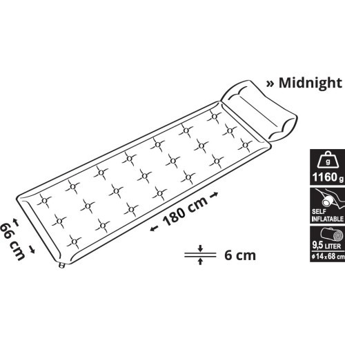 Самонадувающийся коврик с подушкой Cattara Midnight 180x66x4см