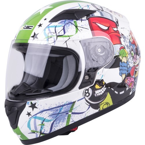 Детский мотоциклетный шлем W-TEC FS-815G Tagger - White-Green with Graphics