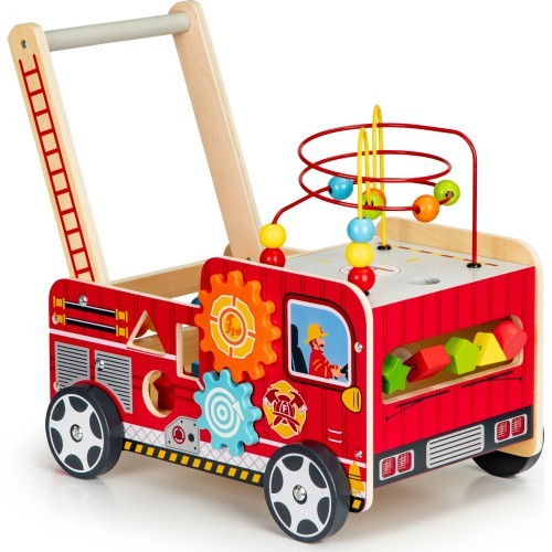 Wooden Educational Pushchair With Blocks Eco Toys Fire Brigade