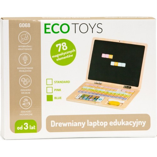 Edukacinis magnetinis nešiojamas kompiuteris su raidėmis ir skaičiais Eco Toys, mėlynas