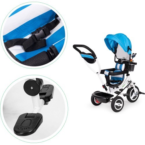 Трёхколёсный велосипед с поворотным сиденьем 360° и складной крышей Ecotoys, серый
