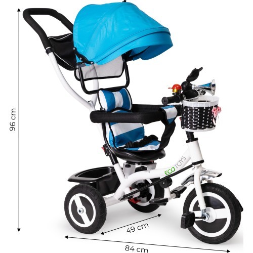 360 ° rotary tricycle with folding roof Ecotoys Grey