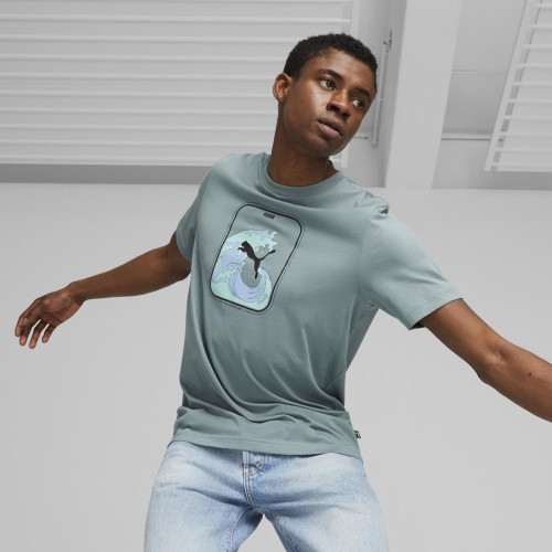 Мужская хлопковая футболка Puma Graphics Wave Tee Green 674483 84
