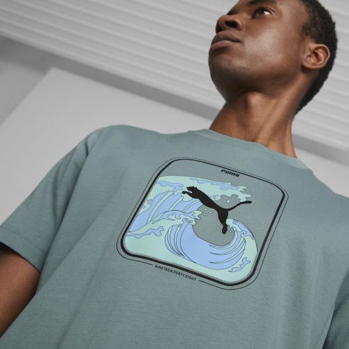 Puma Cotton Men's T-Shirt Graphics Wave Tee Green 674483 84