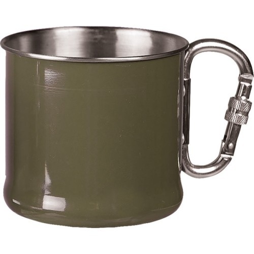 Nerūdijančio plieno puodelis su karabinu, 500 ml, žalias