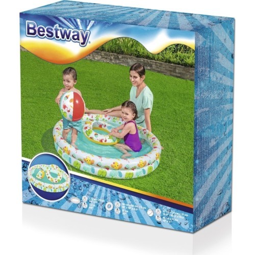 Pripučiamas baseinas su ratu ir kamuoliais, 3-in-1, 122x20 cm, Bestway