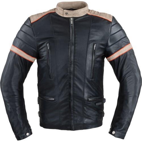 Men’s Leather Jacket W-TEC Hellsto - Black with Beige and Orange Stripe