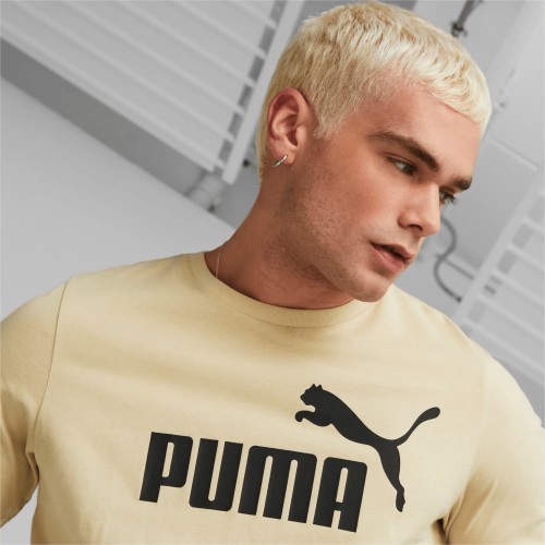 Хлопковая мужская футболка Puma Ess Logo Tee Cream 586667 85
