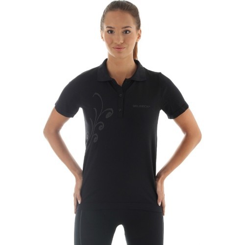 Женская футболка Brubeck PRESTIGE с воротником - Black