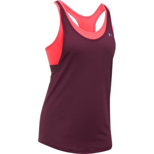 Moteriški treniruočių marškinėliai Under Armour HeatGear 2-in-1 - Raisin Red/Marathon Red/Metallic Silver