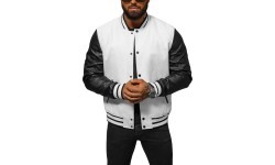 J.Style Men's Leather Jacket Black White 11Z8068
