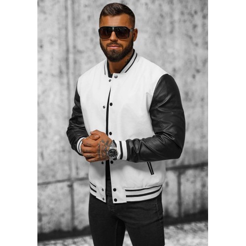 J.Style Men's Leather Jacket Black White 11Z8068