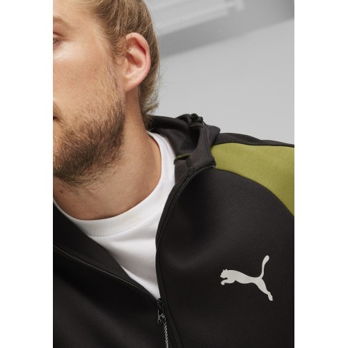 Мужская толстовка Puma Evostripe Full-Zip чёрно-зелёная 678995 33