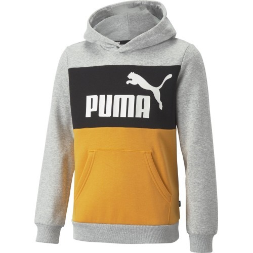 Толстовка с капюшоном для подростков Puma ESS Block чёрно-серо-жёлтая 849081 04