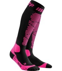 Moteriškos kompresinės slidinėjimo kojinės CEP Merino - Juoda, rožinė