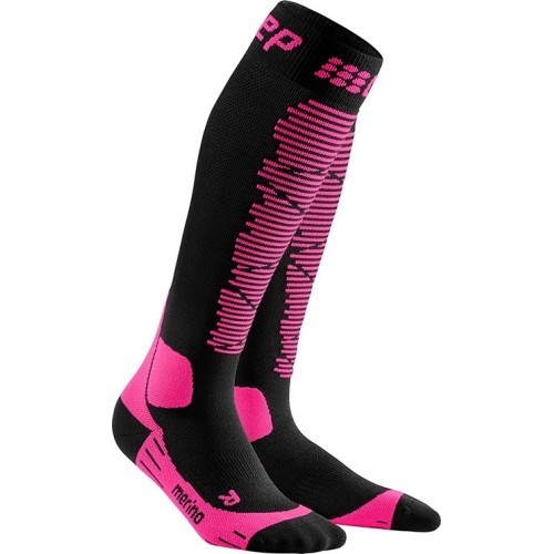 Moteriškos kompresinės slidinėjimo kojinės CEP Merino - Juoda, rožinė