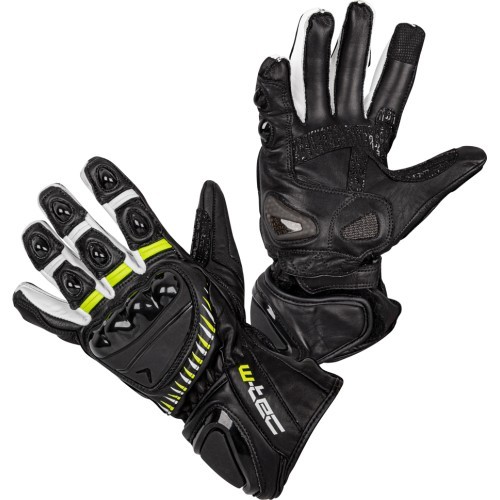 Motorcycle Gloves W-TEC Evolation - Black-White-Fluo